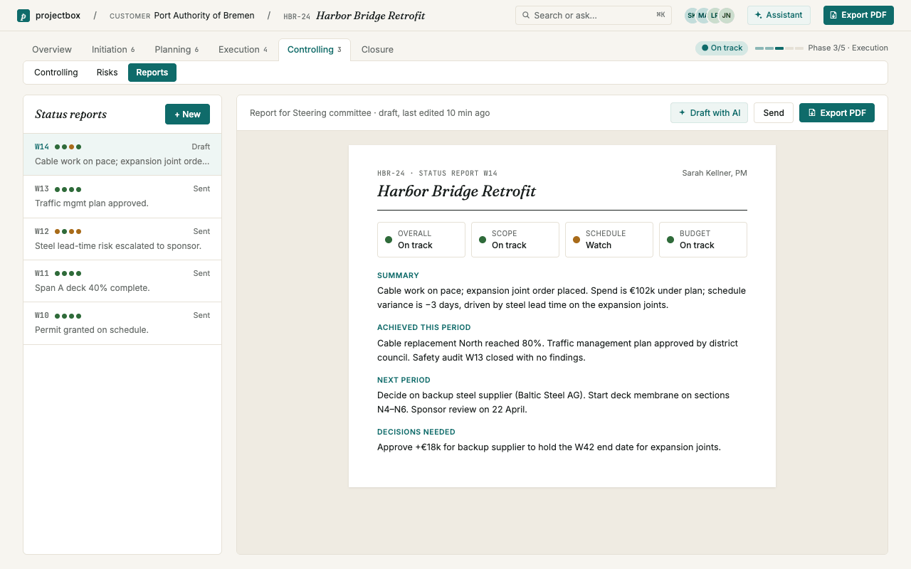 Progress report generated in the project’s corporate design